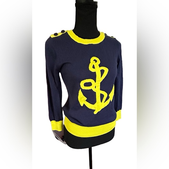 ⚓️ BEAUTIFUL NAUTICAL SWEATER!! COOL COLORS! LIGHTWEIGHT! 3/4 SLEEVE ⚓️ - Picture 4 of 16